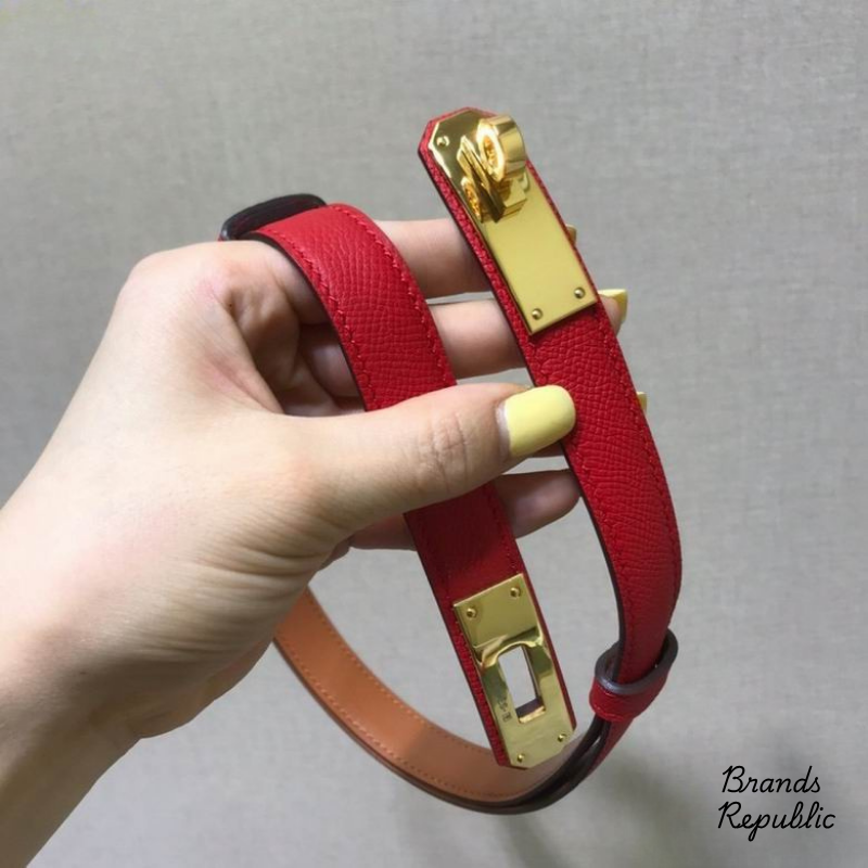Hermès 18MM Kelly 18 Red Epsom Turn Lock Buckle Belt In Different Buckle Colors