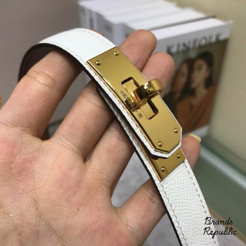 Hermès 18MM Kelly 18 White Epsom Turn Lock Buckle Belt In Different Buckle Colors