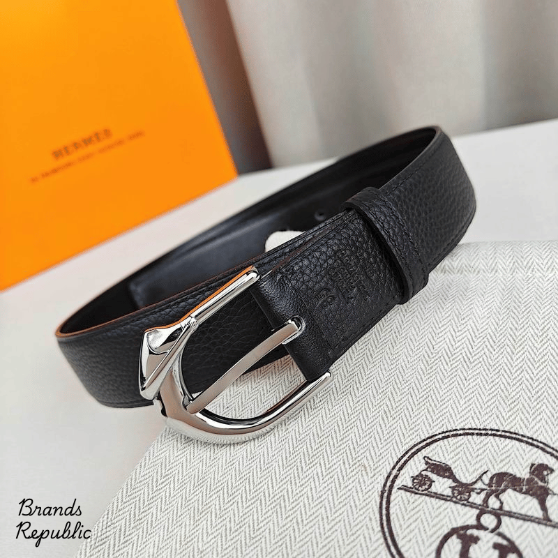 Hermès 32MM Black Textured Rodeo 32 Belt In Different Buckle Colors