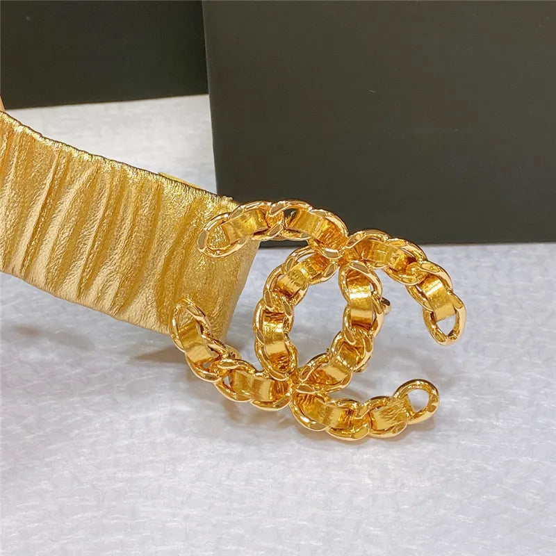 chanel smooth CC brass buckle sheepskin elastic belt