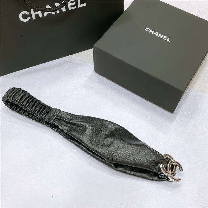 chanel smooth CC brass buckle sheepskin elastic belt