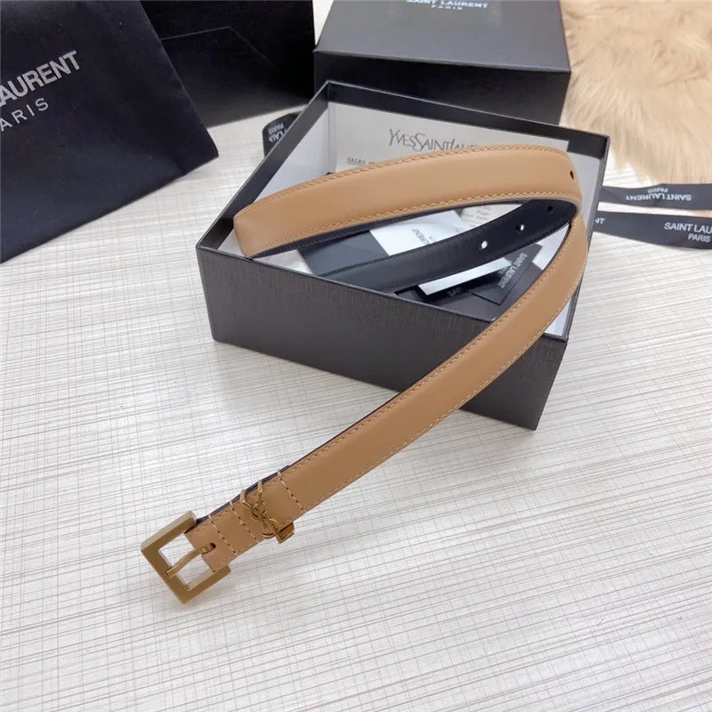 ysl logo leather belt