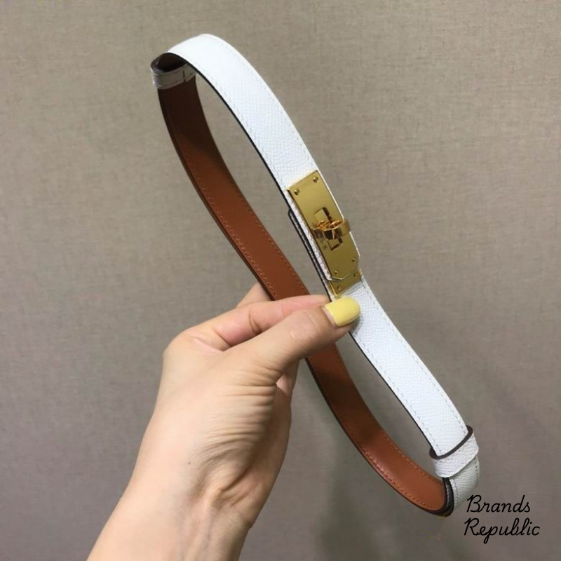 Hermès 18MM Kelly 18 White Epsom Turn Lock Buckle Belt In Different Buckle Colors