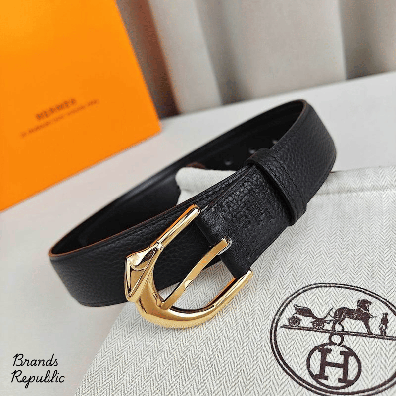 Hermès 32MM Black Textured Rodeo 32 Belt In Different Buckle Colors