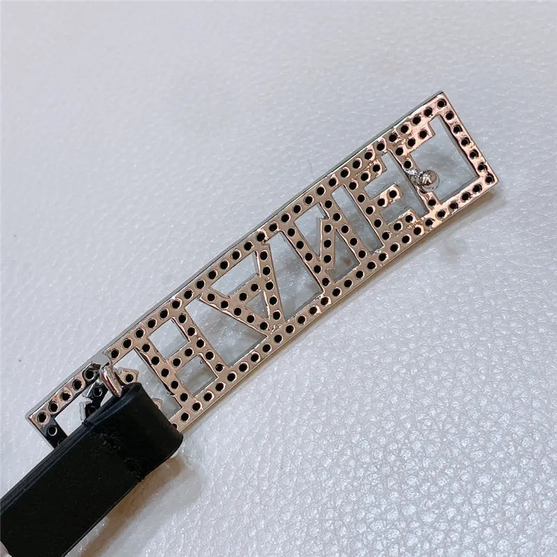 chanel stainless steel buckle diamond calfskin belt