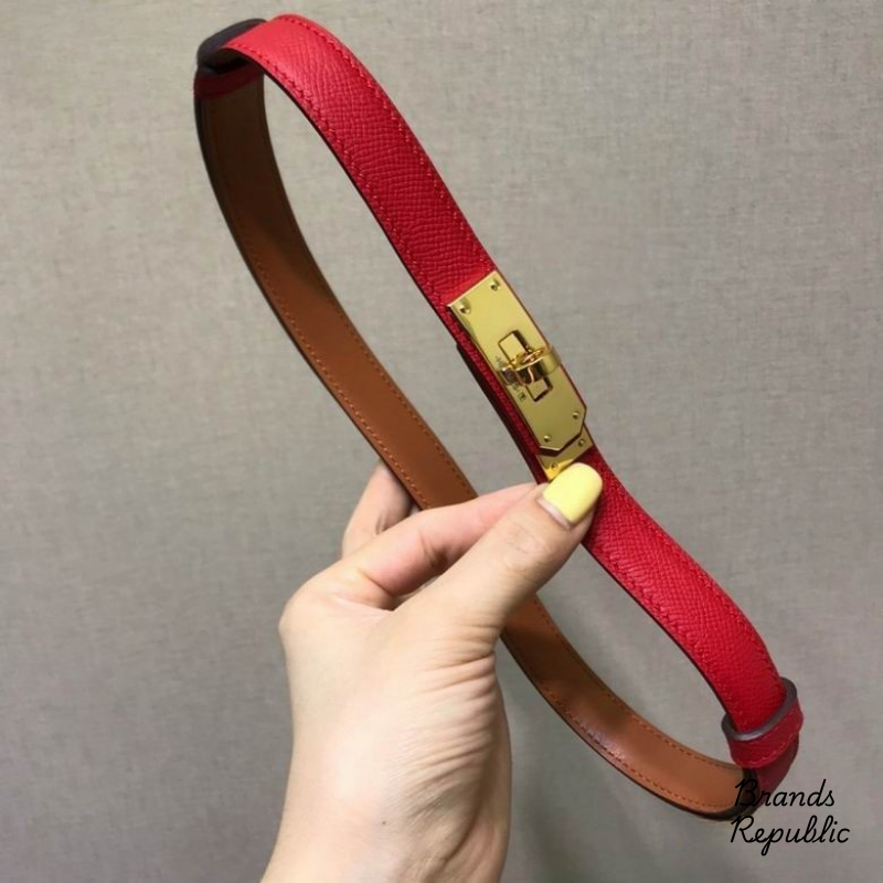 Hermès 18MM Kelly 18 Red Epsom Turn Lock Buckle Belt In Different Buckle Colors