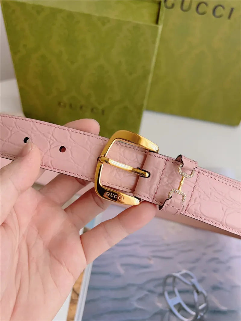 gucci print embossed leather belt