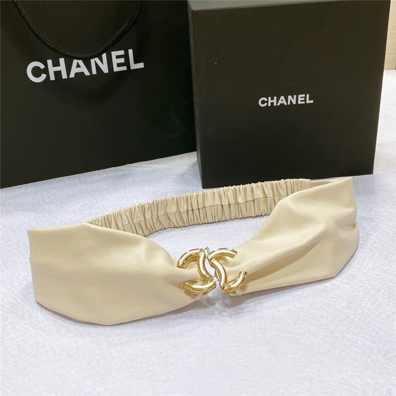 chanel smooth CC brass buckle sheepskin elastic belt