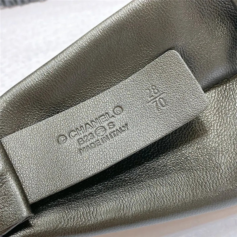 chanel smooth CC brass buckle sheepskin elastic belt