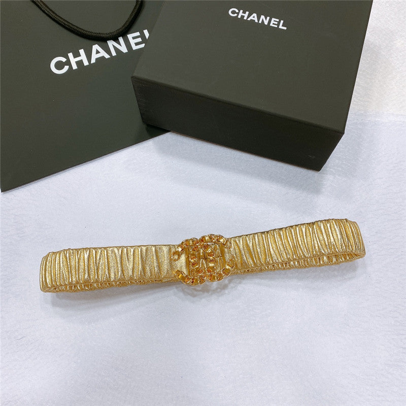chanel smooth CC brass buckle sheepskin elastic belt