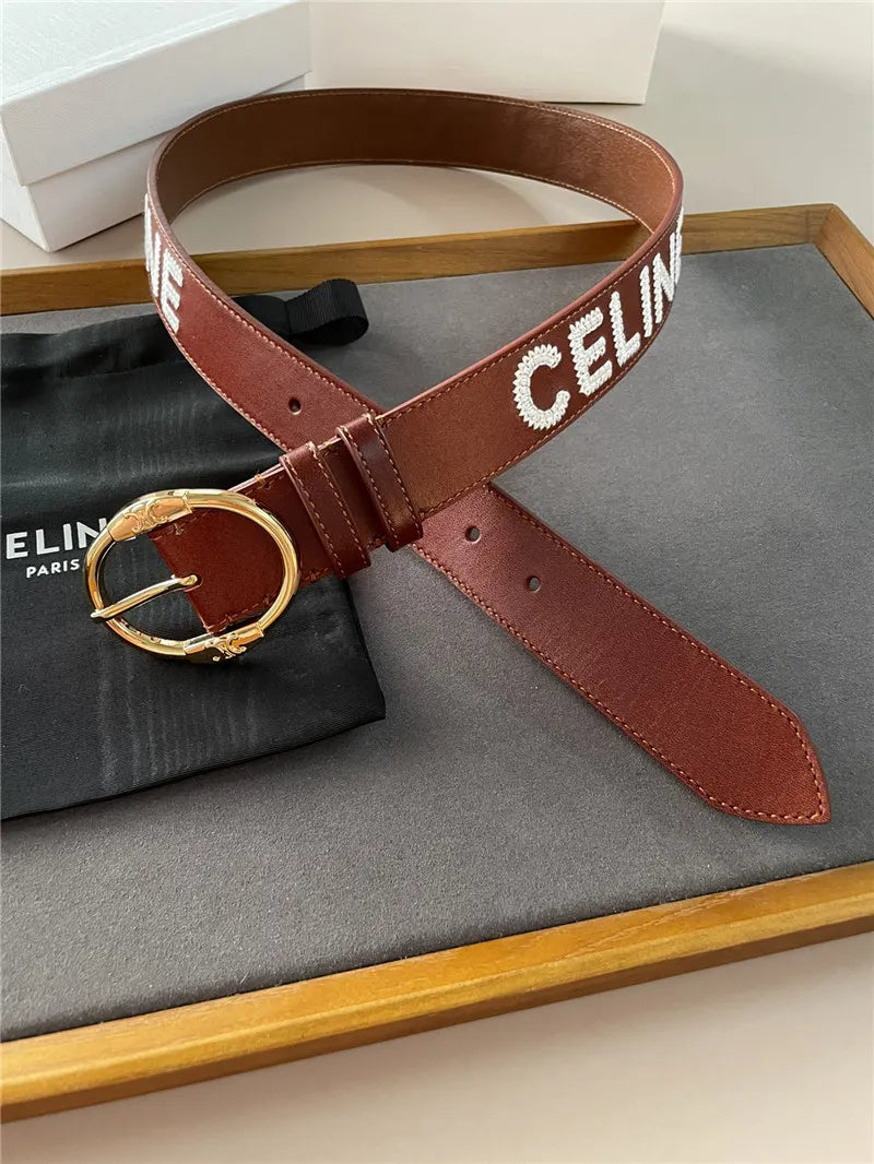 celine embroidered belt in vintage calfskin