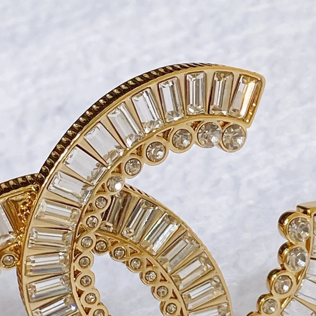 chanel rhinestone golden brass metal logo buckle calfskin belt