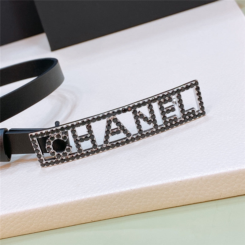 chanel stainless steel buckle diamond calfskin belt