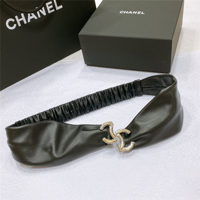 chanel smooth CC brass buckle sheepskin elastic belt