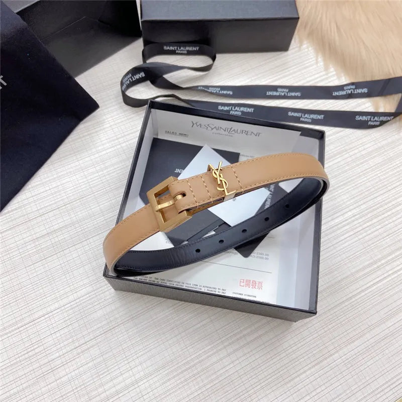 ysl logo leather belt