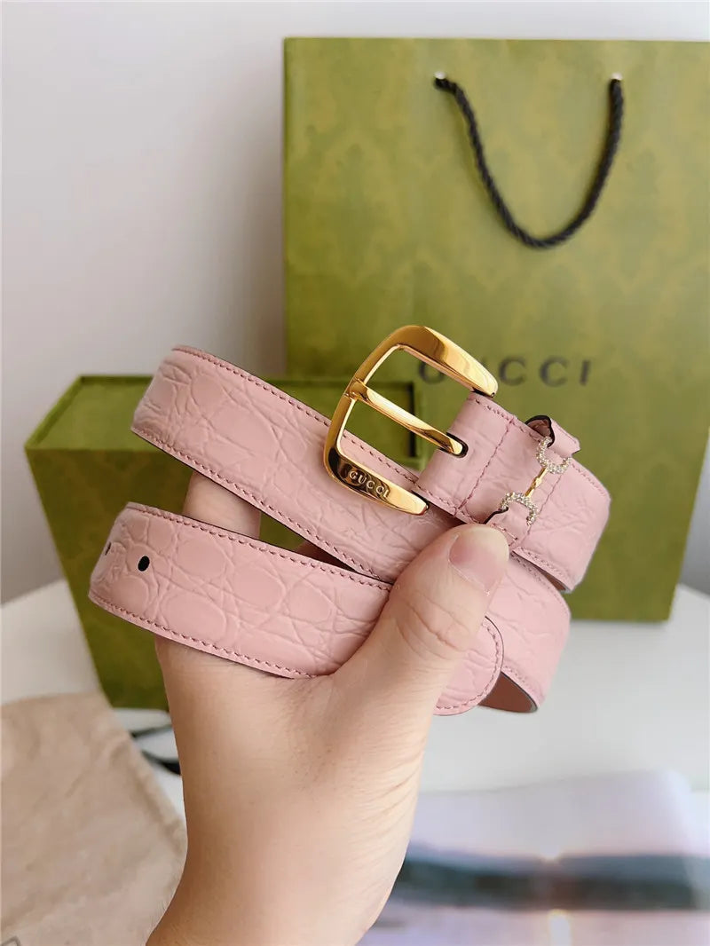 gucci print embossed leather belt