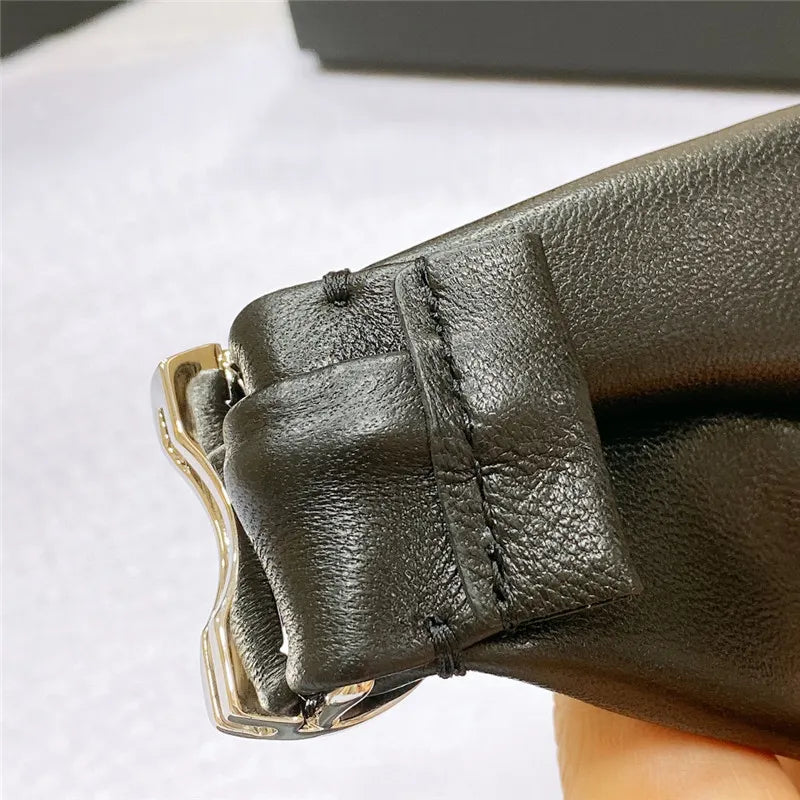 chanel smooth CC brass buckle sheepskin elastic belt