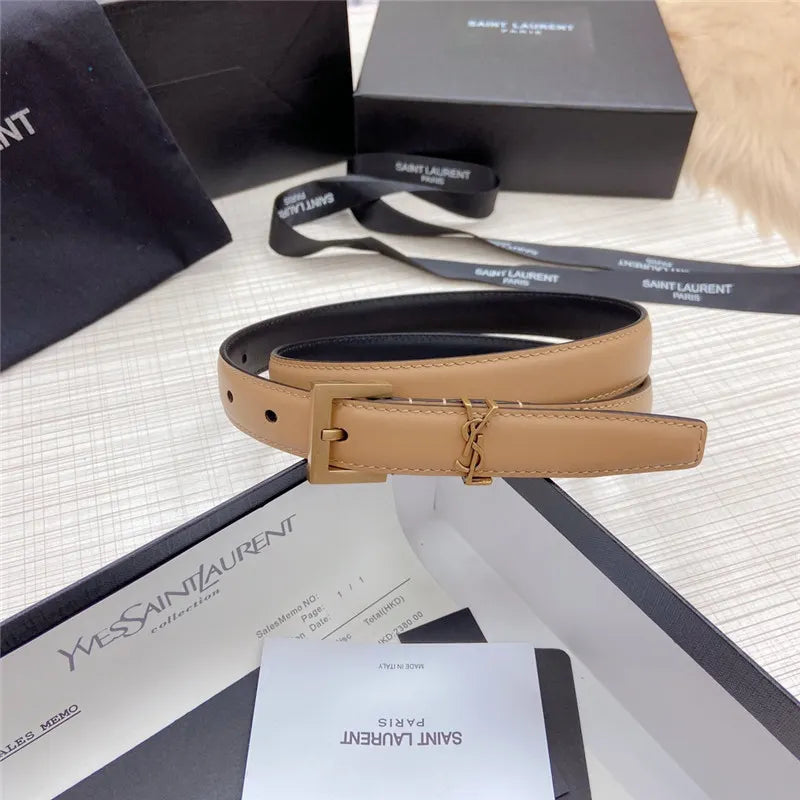 ysl logo leather belt