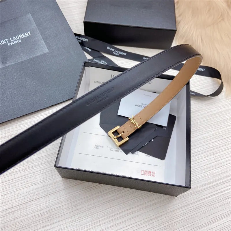 ysl logo leather belt