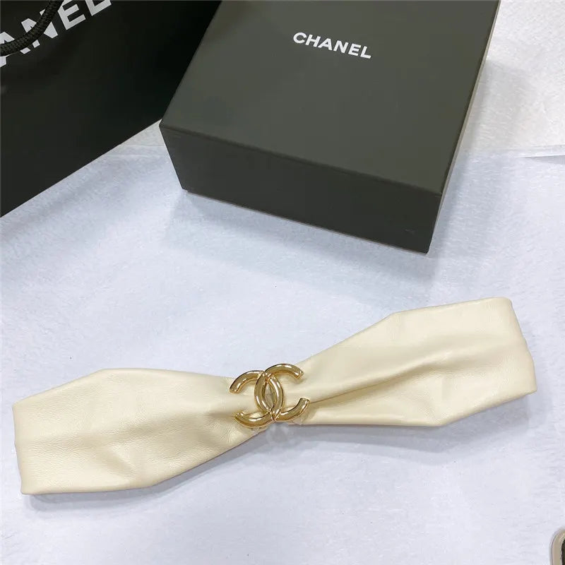 chanel smooth CC brass buckle sheepskin elastic belt