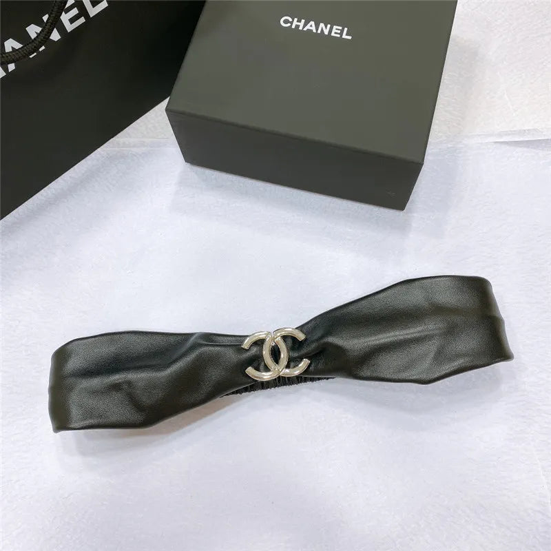 chanel smooth CC brass buckle sheepskin elastic belt