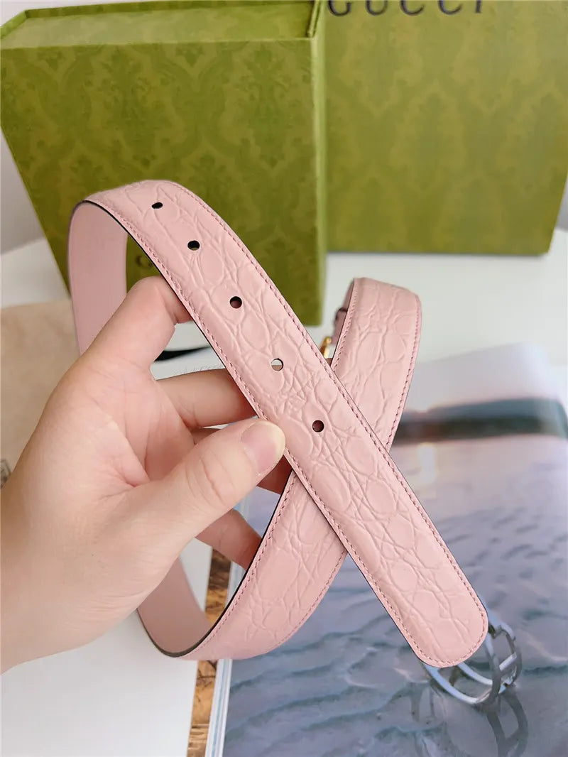gucci print embossed leather belt