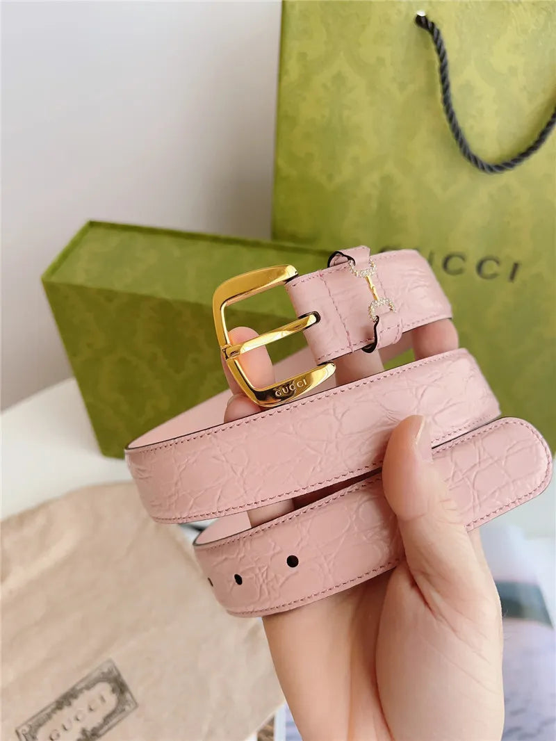 gucci print embossed leather belt