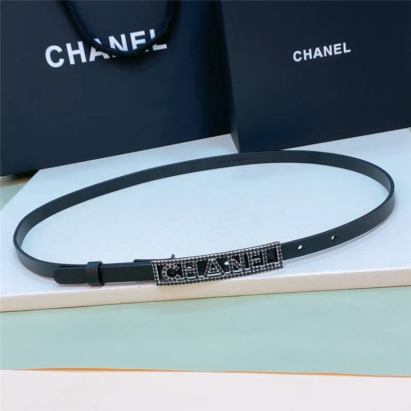 chanel stainless steel buckle diamond calfskin belt