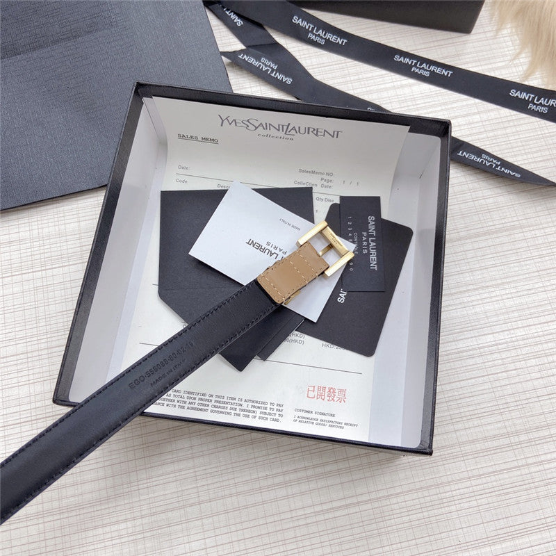ysl logo leather belt