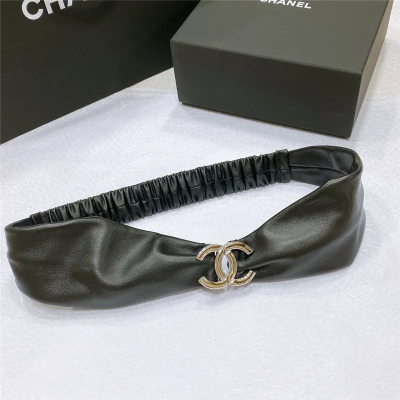 chanel smooth CC brass buckle sheepskin elastic belt