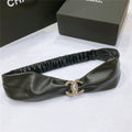 chanel smooth CC brass buckle sheepskin elastic belt