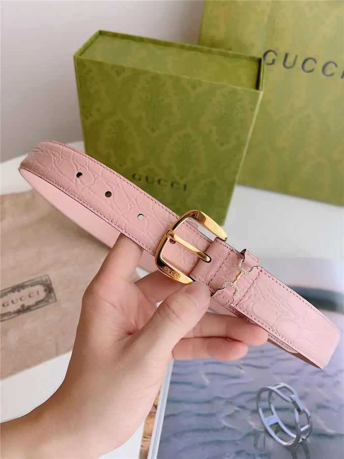 gucci print embossed leather belt