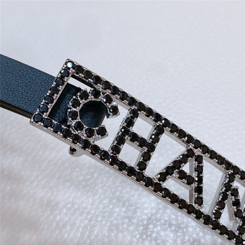 chanel stainless steel buckle diamond calfskin belt