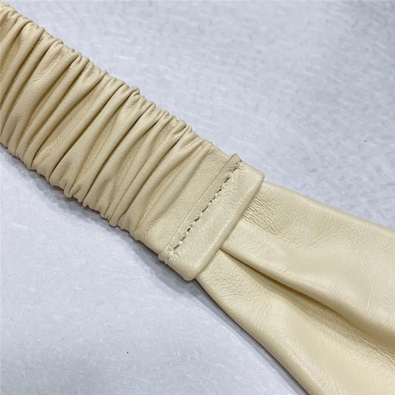 chanel smooth CC brass buckle sheepskin elastic belt