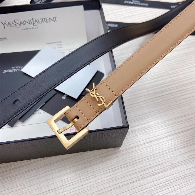 ysl logo leather belt